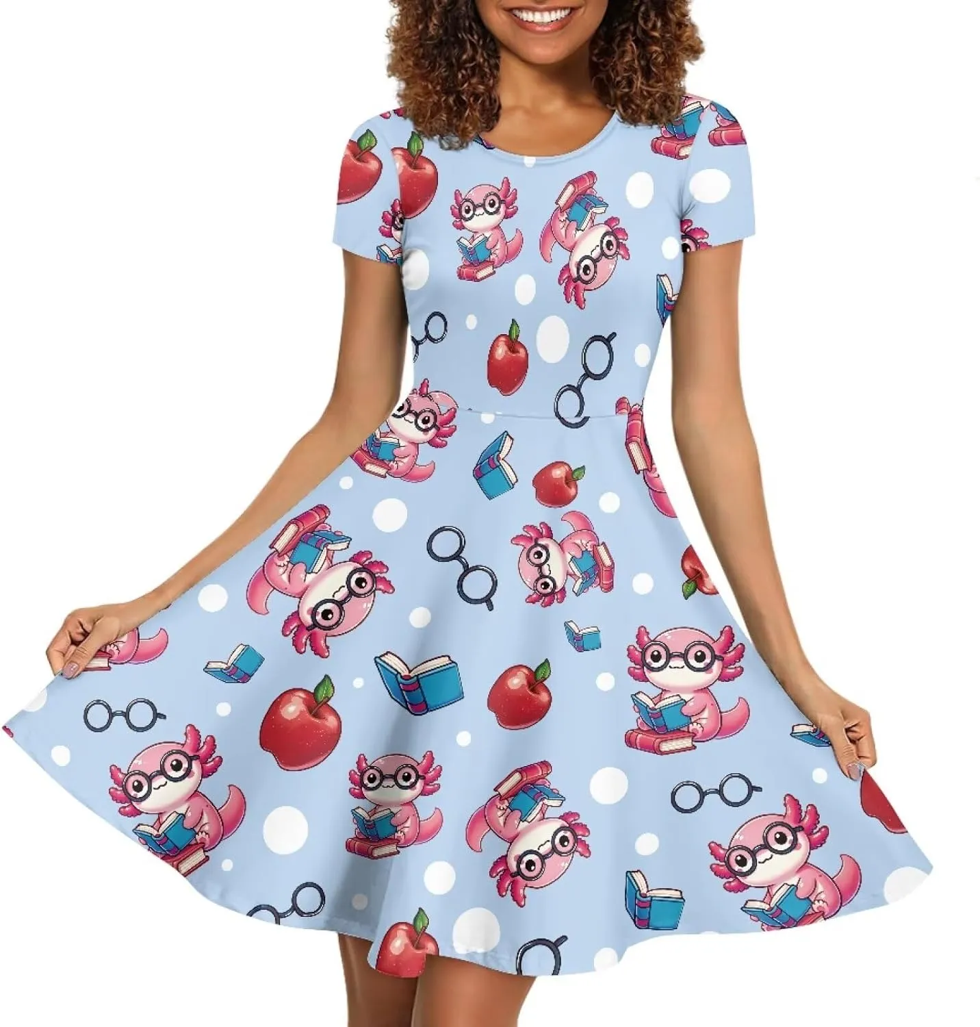 POLERO Women's Animal Dress Short Sleeve Cute Midi Dresses Casual Beach Vacation Sundress