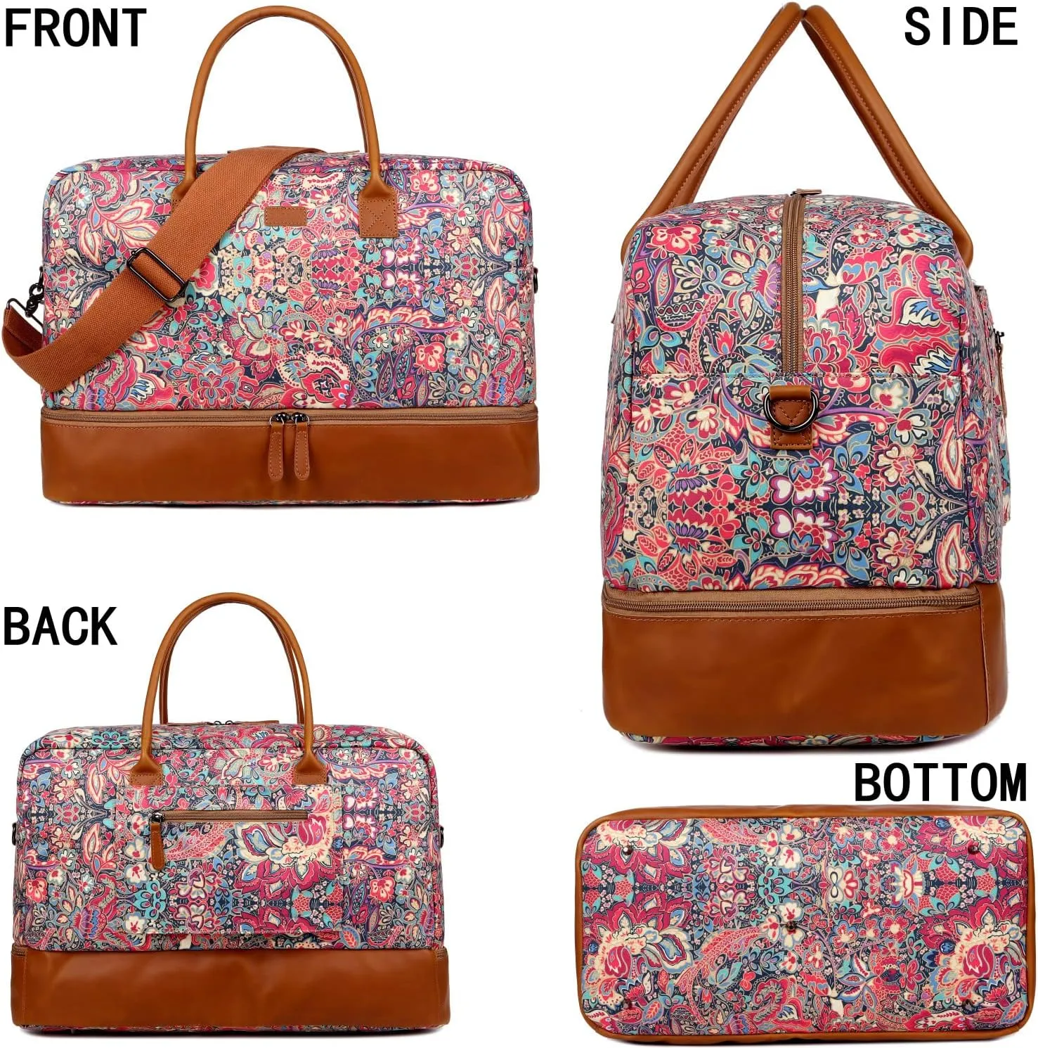 Pretty Colorful Travel Duffel Weekender Bag Overnight Bag Carry On with Shoe Compartment for Women HB-10 (HS)