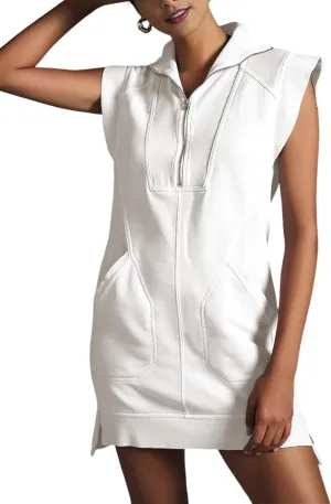 Qiaomai Womens Half Zip Sweatshirt Dresses Summer V Neck Sleeveless Pullover Tunic Tops Mini Dress