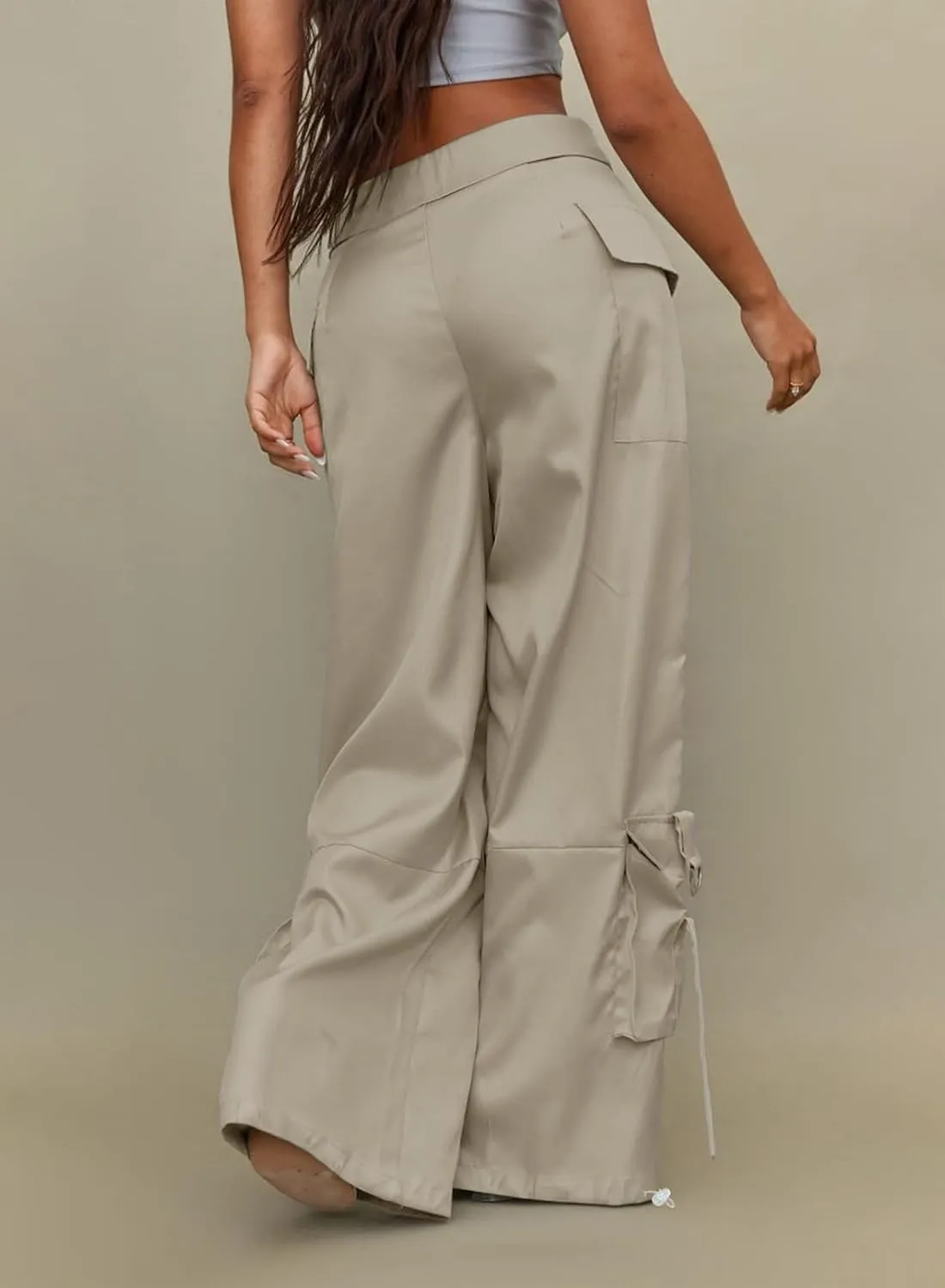 RAISECOM Cargo Pants for Women Lapel Waist Parachute Pants Casual Straight Pants with Flap Pockets