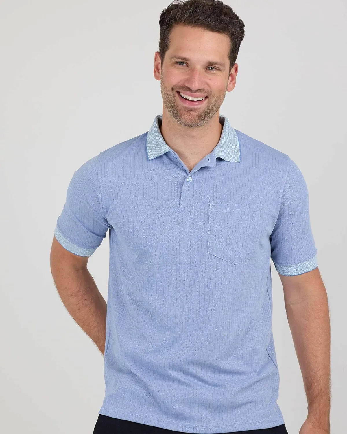 Real Essentials 3 Pack: Men's Regular-Fit Ribbed Polo Shirt with Pocket (Available in Big & Tall)