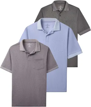 Real Essentials 3 Pack: Men's Regular-Fit Ribbed Polo Shirt with Pocket (Available in Big & Tall)