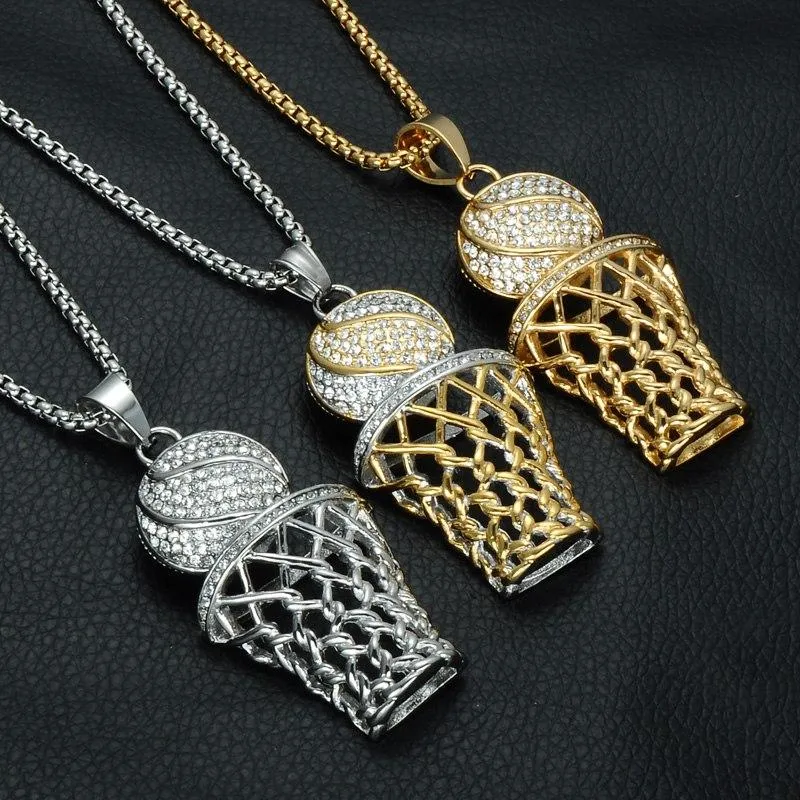 Rhinestone Basketball Pendants Necklaces
