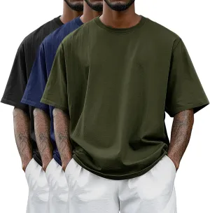 Riyiper 3 Pack Men's Big and Tall Shirts Half Sleeve Cotton Tee Crew Neck Elbow Length Top Casual Loose Fit T Shirts