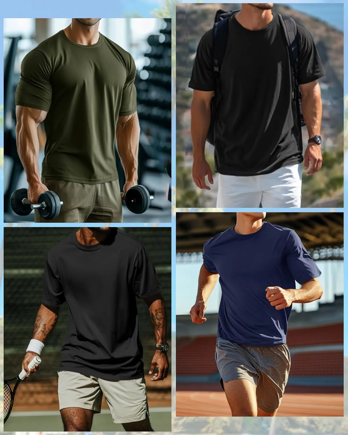 Riyiper 3 Pack Men's Big and Tall Shirts Half Sleeve Cotton Tee Crew Neck Elbow Length Top Casual Loose Fit T Shirts