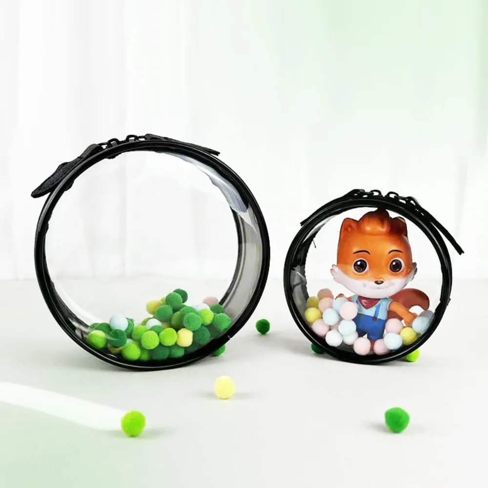 Round Transparent Mini Bags with Zipper Waterproof PVC Travel Cosmetic Bag for Women Travel Bag Coin Purse (Small   Keychain)