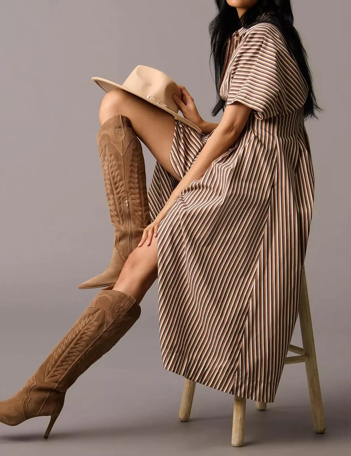 SAFRISIOR Women Button Front Pleated Mini Shirt Dress Summer Short Sleeve Striped Blouse Casual Corset Dresses