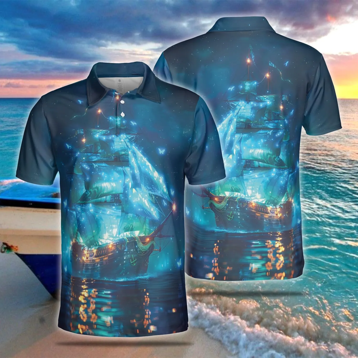 Sailor Ship Polo Shirts for Men - Boat Painting Men's Regular Fit Quick Dry Golf Polo Shirt Series 10