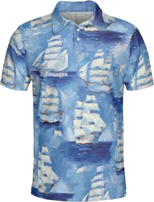 Sailor Ship Polo Shirts for Men - Boat Painting Men's Regular Fit Quick Dry Golf Polo Shirt Series 10