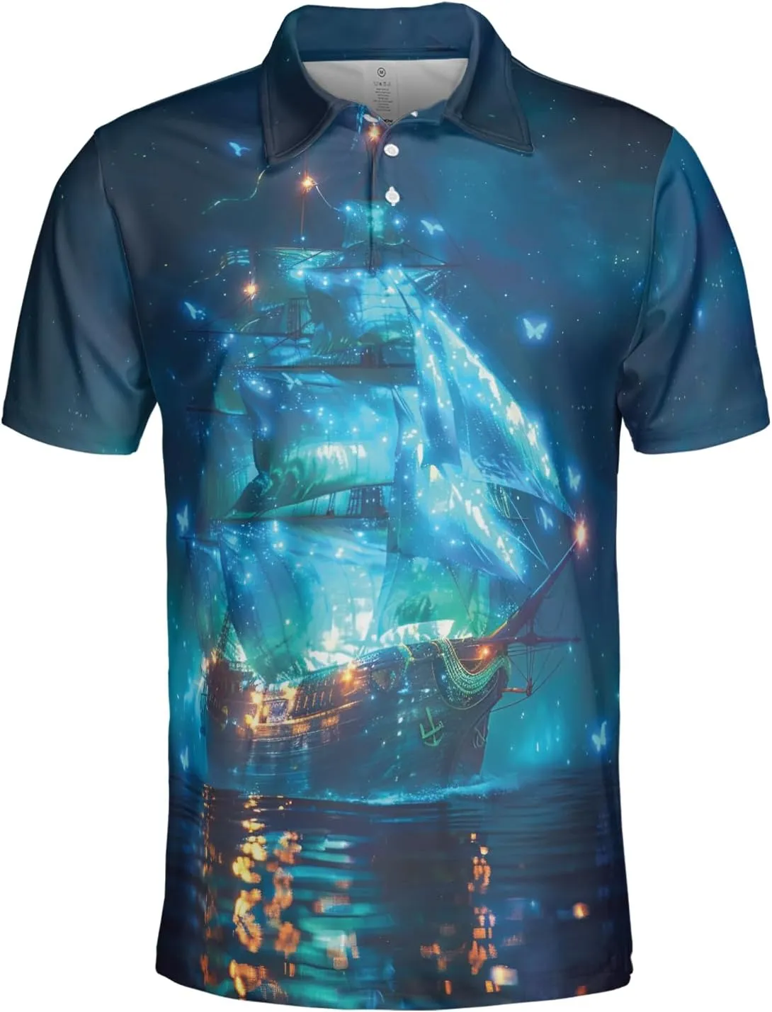 Sailor Ship Polo Shirts for Men - Boat Painting Men's Regular Fit Quick Dry Golf Polo Shirt Series 10