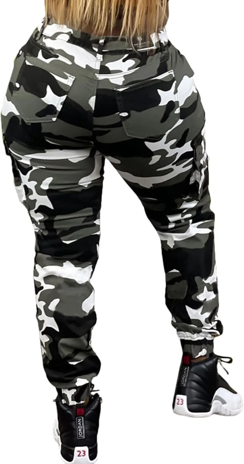 Seltaon Casual Camo Cargo Pants for Women Fall Camouflage Army Fatigue Jogger Sweatpants Trousers Plus Size