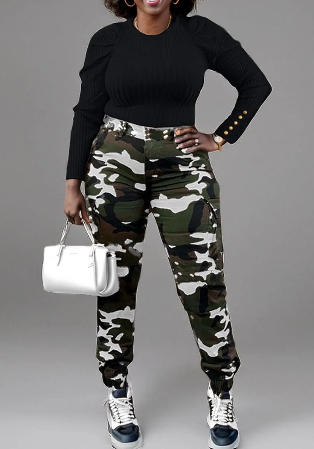 Seltaon Casual Camo Cargo Pants for Women Fall Camouflage Army Fatigue Jogger Sweatpants Trousers Plus Size
