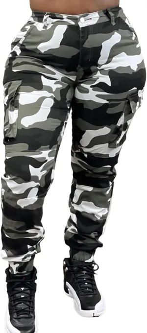 Seltaon Casual Camo Cargo Pants for Women Fall Camouflage Army Fatigue Jogger Sweatpants Trousers Plus Size