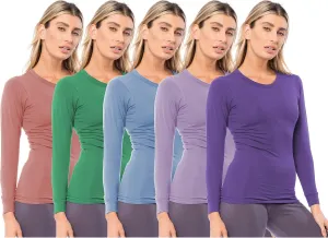 Sexy Basics Women's Cotton Stretch Athletic T-Shirt | Long Sleeve Tops |Multi Packs Colors