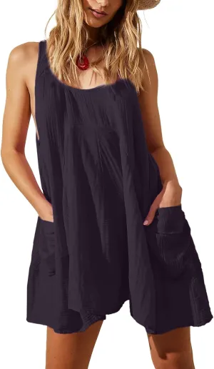 Shiyifa Women's Summer Sleeveless Mini Dress Casual Crew Neck Sundress with Pockets