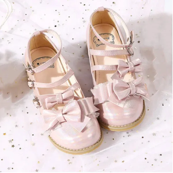 Sohiwoo Japanese princess tea party sweet lolita shoes round head cute bowknot kawaii shoes vintage lace one-word buckle cosplay shoes