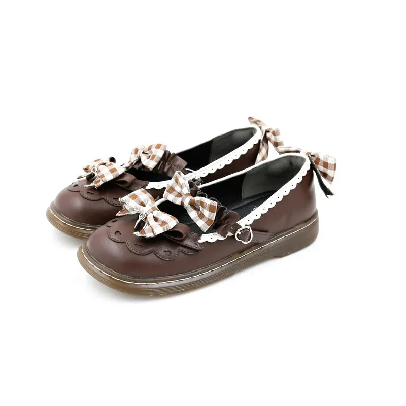 Sohiwoo Lolita Japanese cute women's shoes flat round toe lace  bowknot shallow mouth kawaii shoes cosplay loli daily single shoes