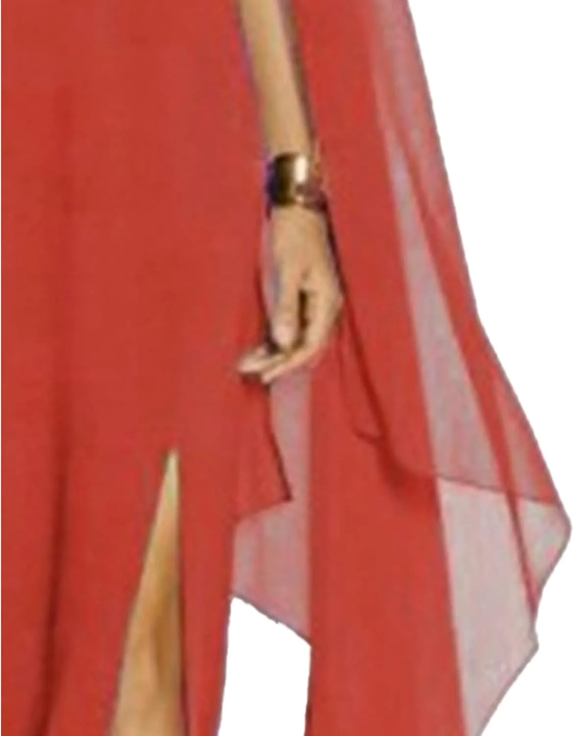 SOMTHRON Women's Elegant High Split Flare Cape Sleeve Chiffon Long Dress Evening Gown Cocktail Maxi Formal Dress