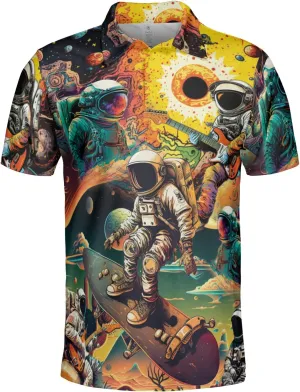 Spaceflight Polo Shirts for Men - Spaceflight Lovers Stylish Mens Goft Shirt Casual Short Sleeve Button Down Outfit Set 58