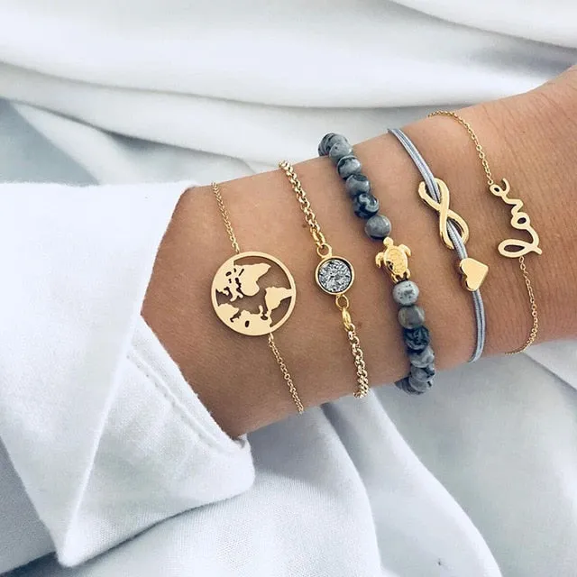 Stone, Beads, & Chains Bracelets Set
