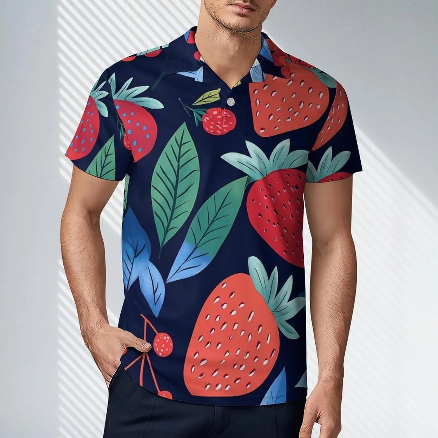 Strawberries Blueberries Men's Polo-Shirt Regular-Fit Short Sleeve Sports Quick Dry Golf Tennis T-Shirt