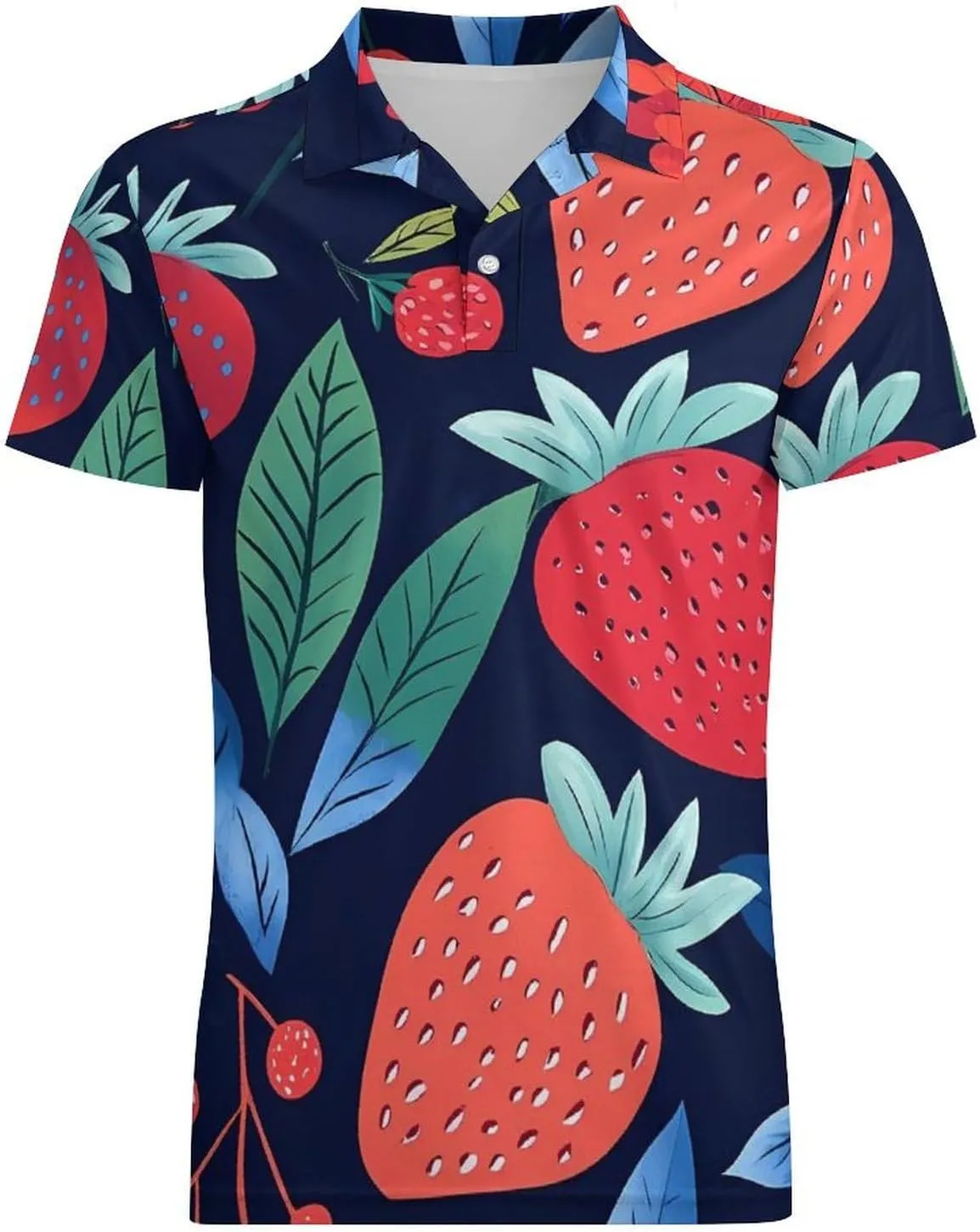 Strawberries Blueberries Men's Polo-Shirt Regular-Fit Short Sleeve Sports Quick Dry Golf Tennis T-Shirt