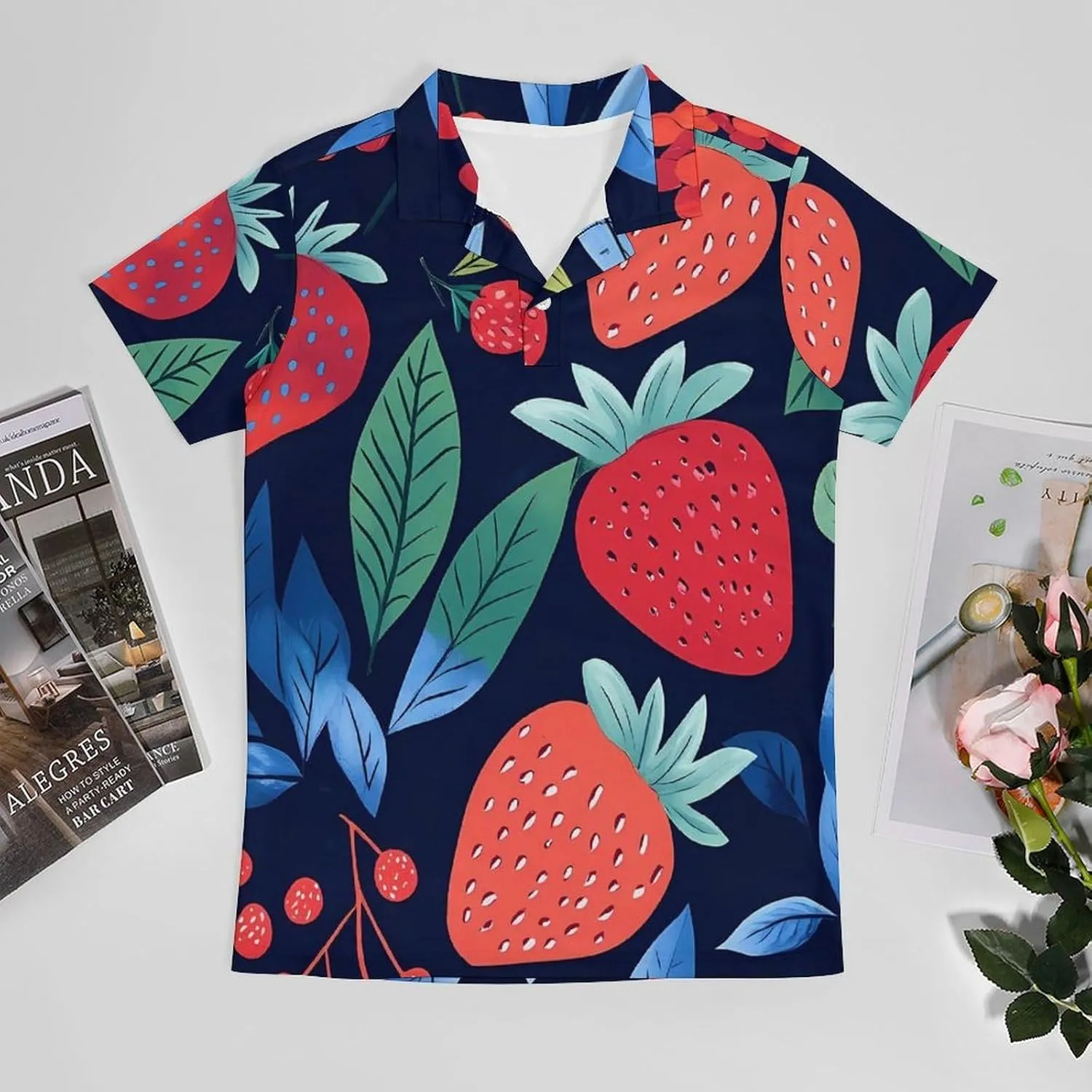 Strawberries Blueberries Men's Polo-Shirt Regular-Fit Short Sleeve Sports Quick Dry Golf Tennis T-Shirt