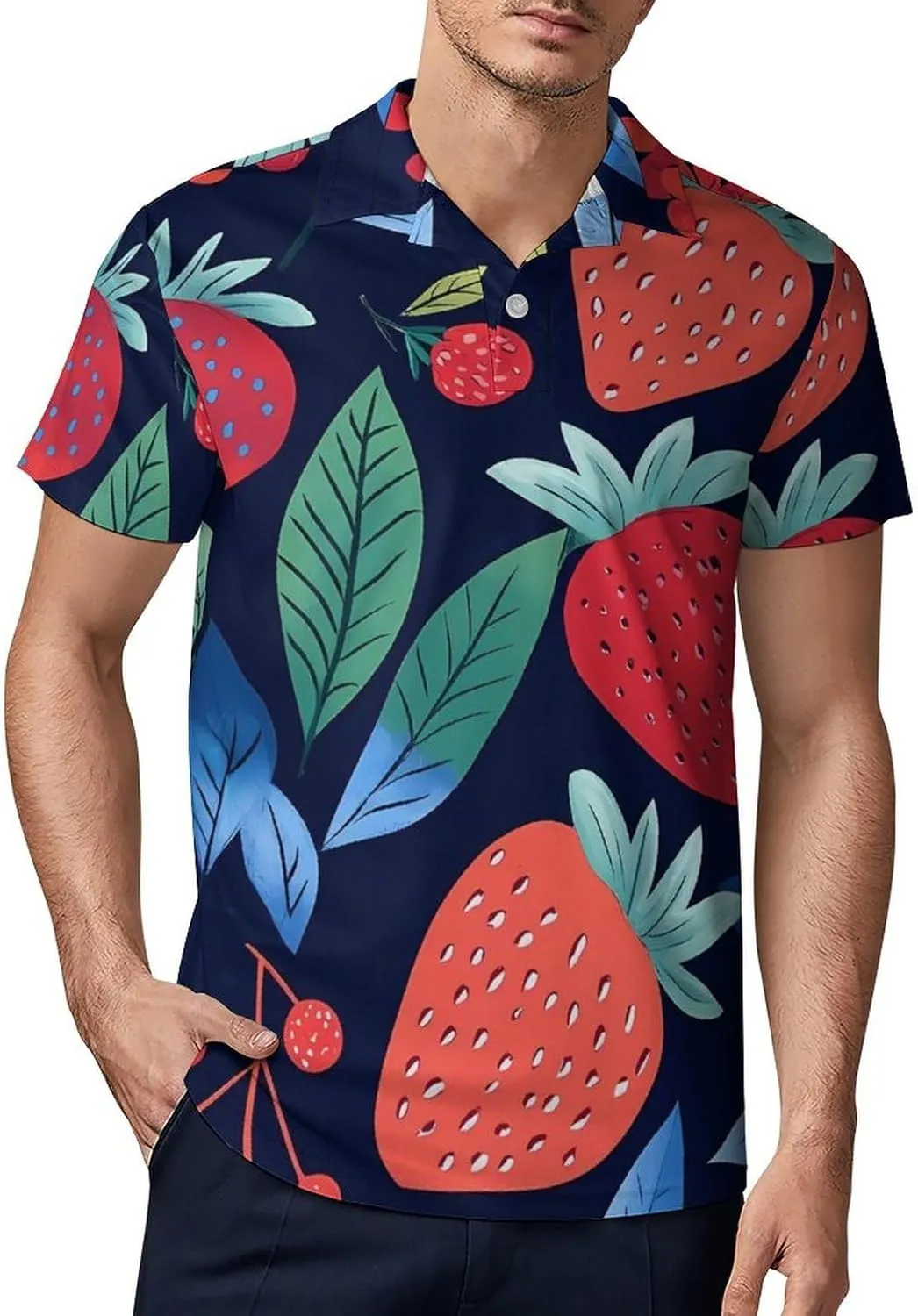 Strawberries Blueberries Men's Polo-Shirt Regular-Fit Short Sleeve Sports Quick Dry Golf Tennis T-Shirt