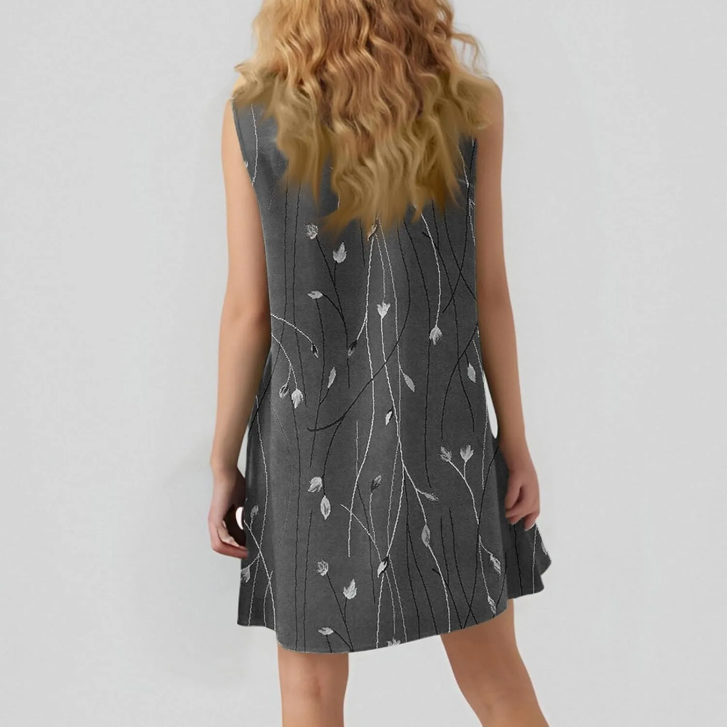 Summer Dresses 2025 Casual Crew Neck Vintage Floral Sleeveless Ruffle Hem A Line Beach Mini Tank Sundresses with Pockets