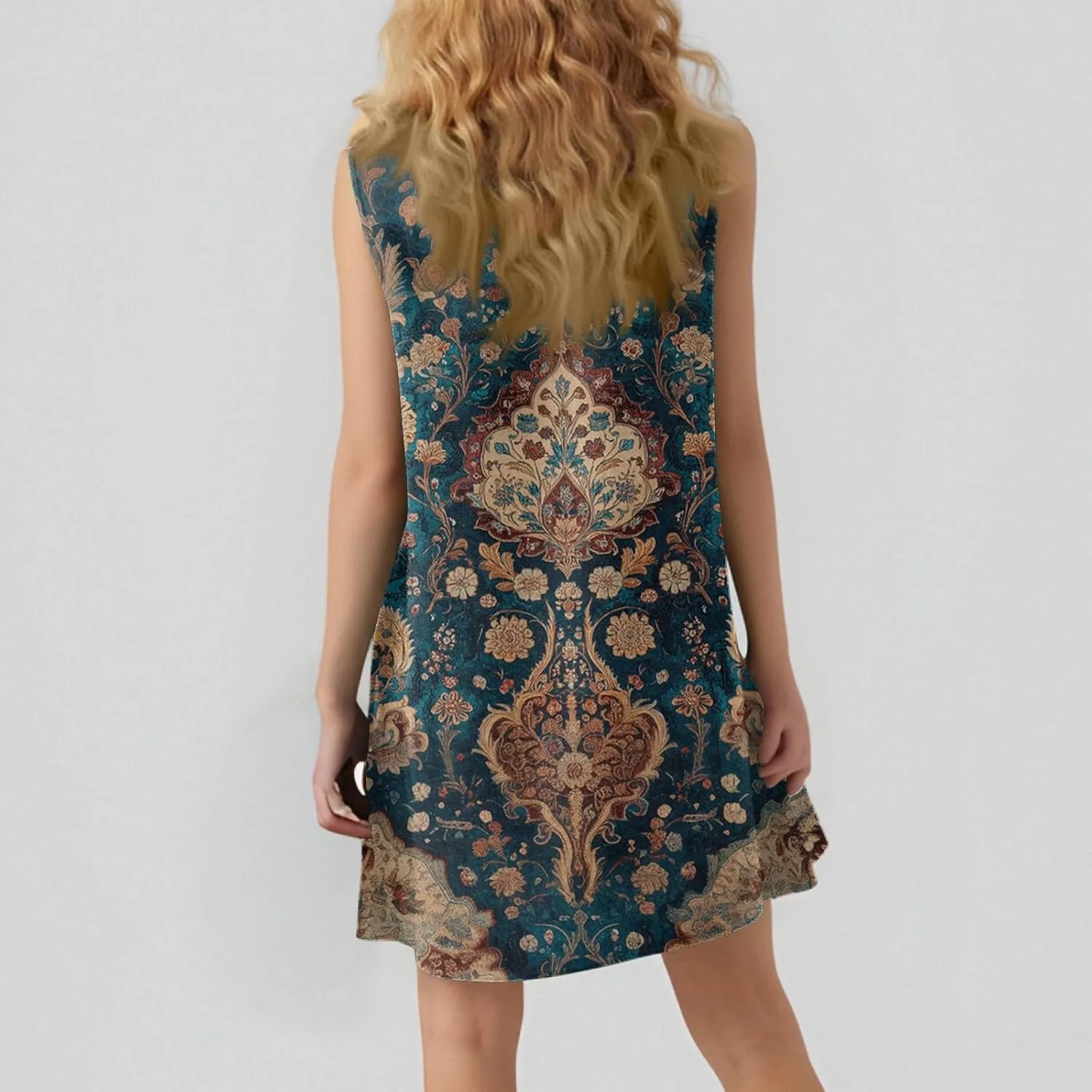 Summer Dresses for Women 2025 Casual Floral Print A-Line Sleeveless Ruffle Hem Round Neck with Pockets Beach Tank Dresses