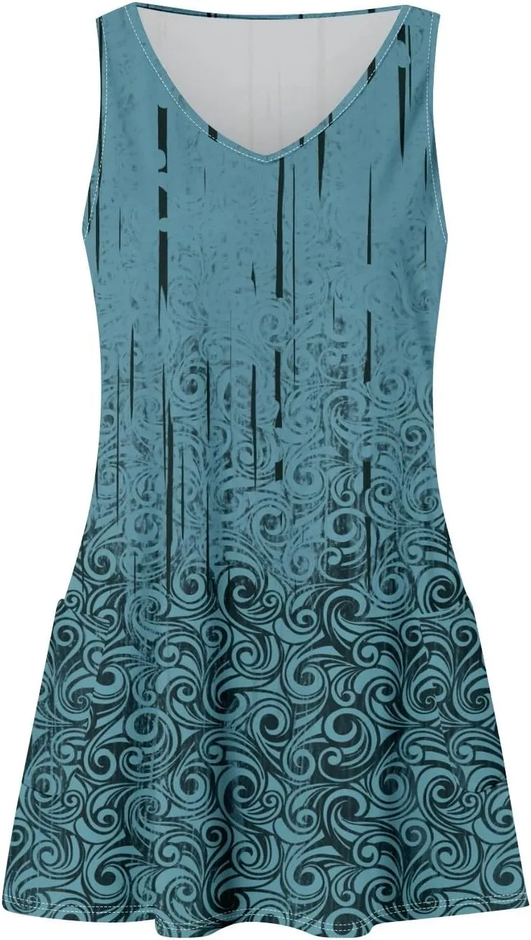 Summer Dresses for Women 2025 Vacation Beach Mini Dress V Neck Sleeveless Swing Tank Sundresses with Pockets