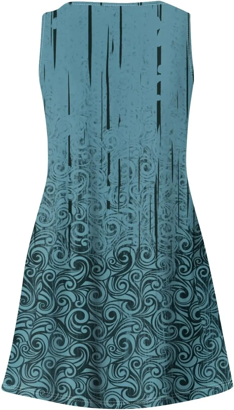Summer Dresses for Women 2025 Vacation Beach Mini Dress V Neck Sleeveless Swing Tank Sundresses with Pockets