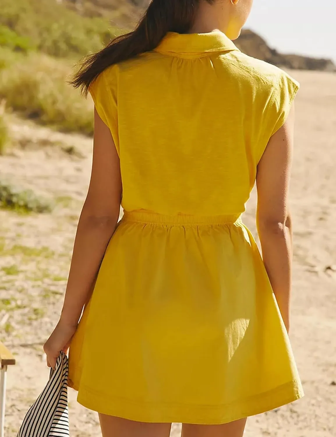 Summer Dresses for Women Casual Elegant Sleeveless V Neck Cutout Elastic Mini Dress