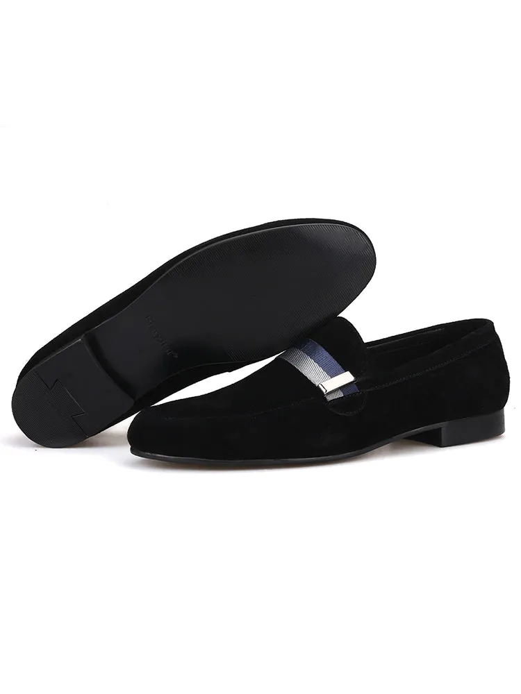 Summer imported nubuck leather men's slip-on loafers, high-end webbing accessories, breathable leather lining smoking shoes