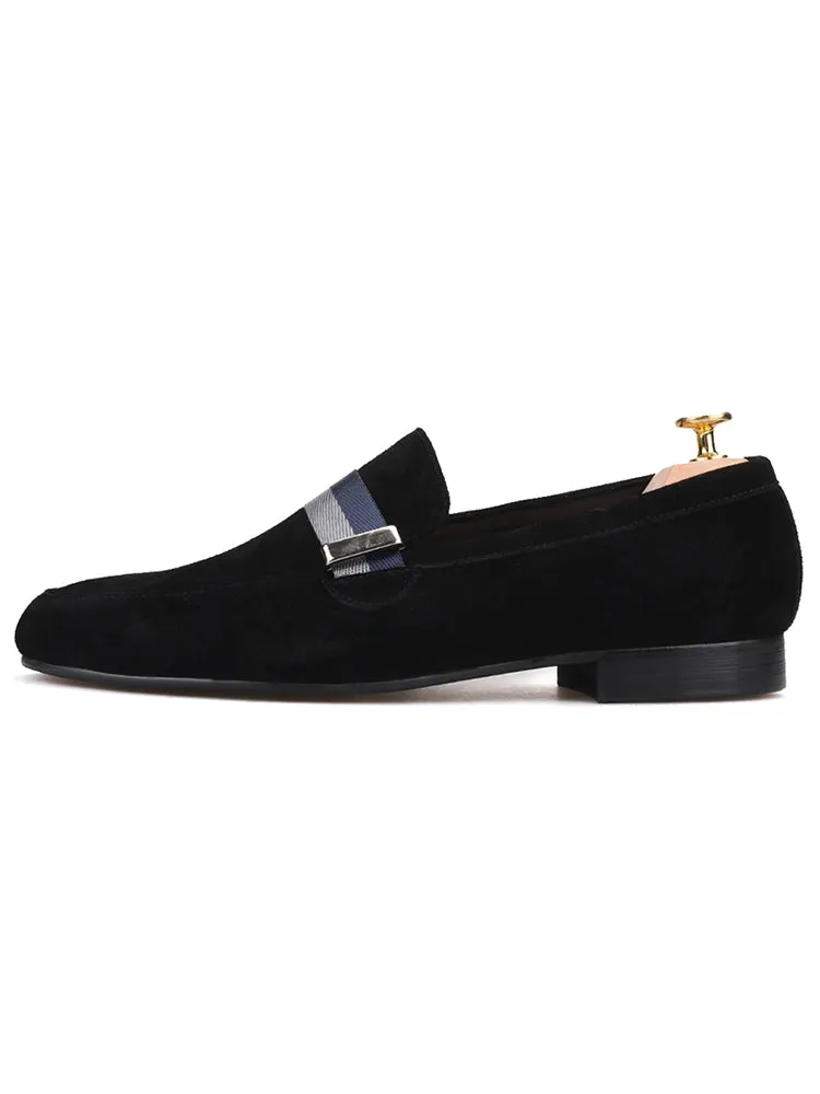 Summer imported nubuck leather men's slip-on loafers, high-end webbing accessories, breathable leather lining smoking shoes