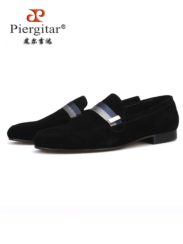 Summer imported nubuck leather men's slip-on loafers, high-end webbing accessories, breathable leather lining smoking shoes