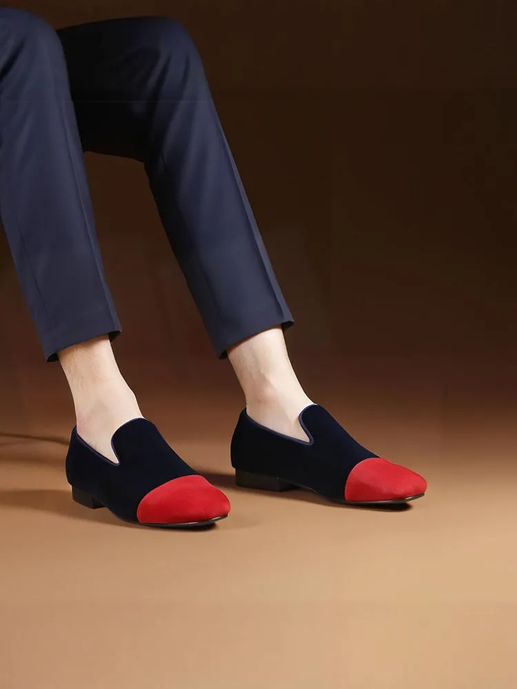 Summer new style breathable genuine leather lined men's loafers European and American style spliced velvet slip-on slip-on shoes for men
