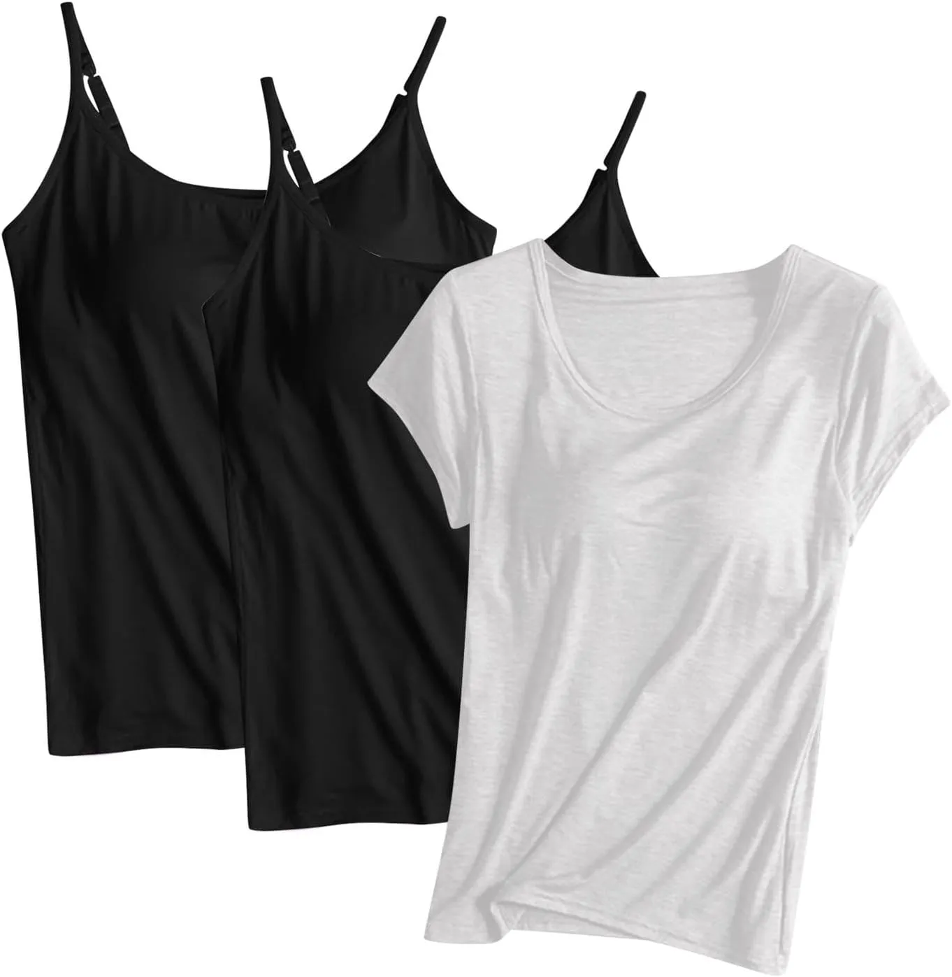 Summer Tank Tops for Women Built in Bra Cotton Shelf Bra Tanks Layering Undershirts 3 Pack