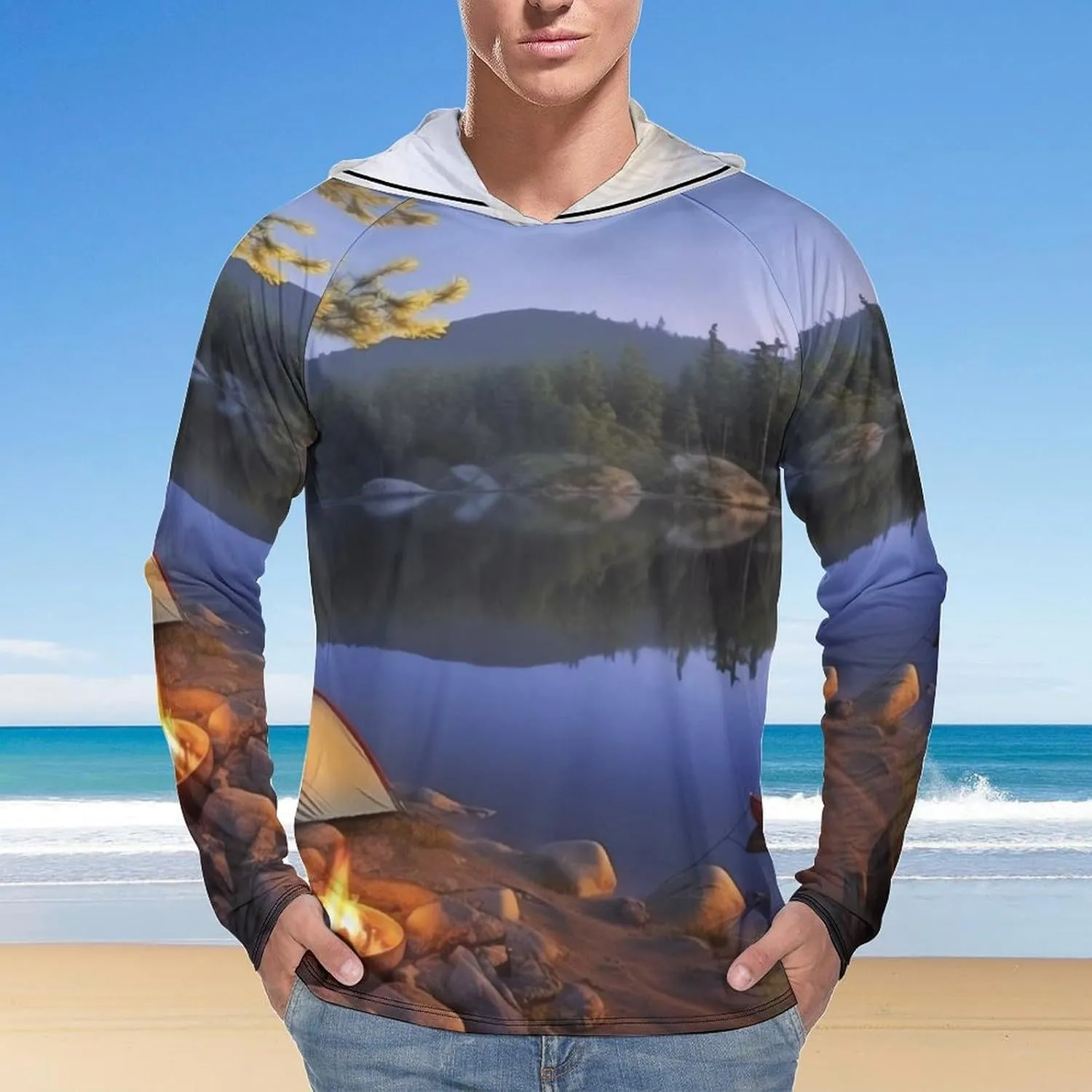 Sun Protection Shirt Long Sleeve Hoodie Lake Camping Lightweight Rash Guard Quick Dry Sun Shirt for Outdoor