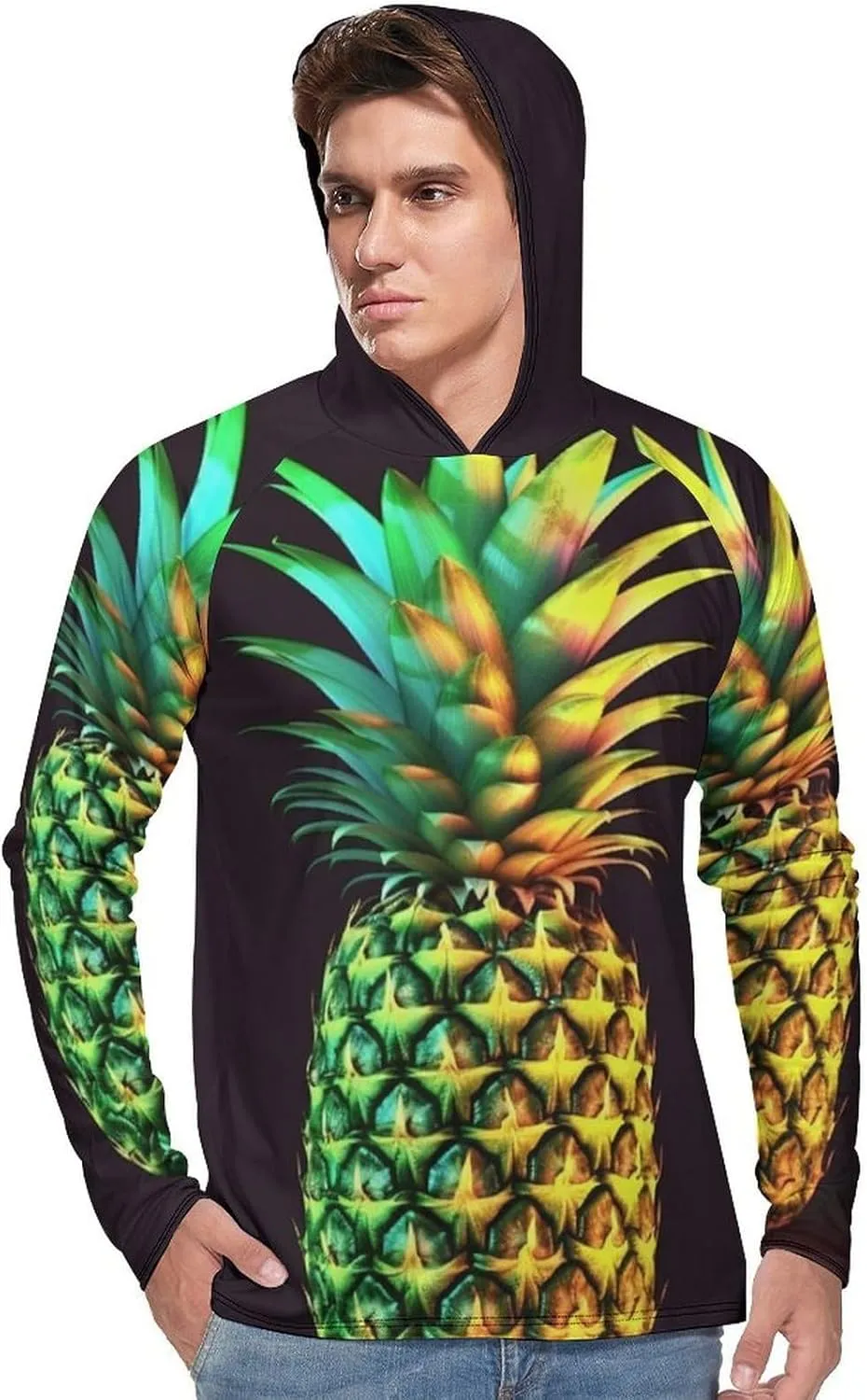 Sun Protection Shirt Long Sleeve Hoodie Pineapple Lightweight Rash Guard Quick Dry Sun Shirt for Outdoor