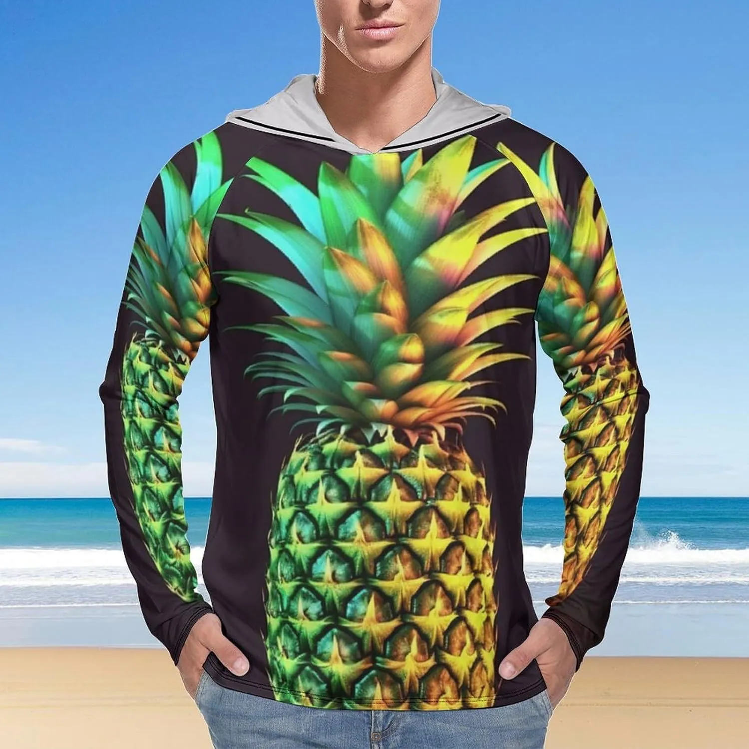Sun Protection Shirt Long Sleeve Hoodie Pineapple Lightweight Rash Guard Quick Dry Sun Shirt for Outdoor