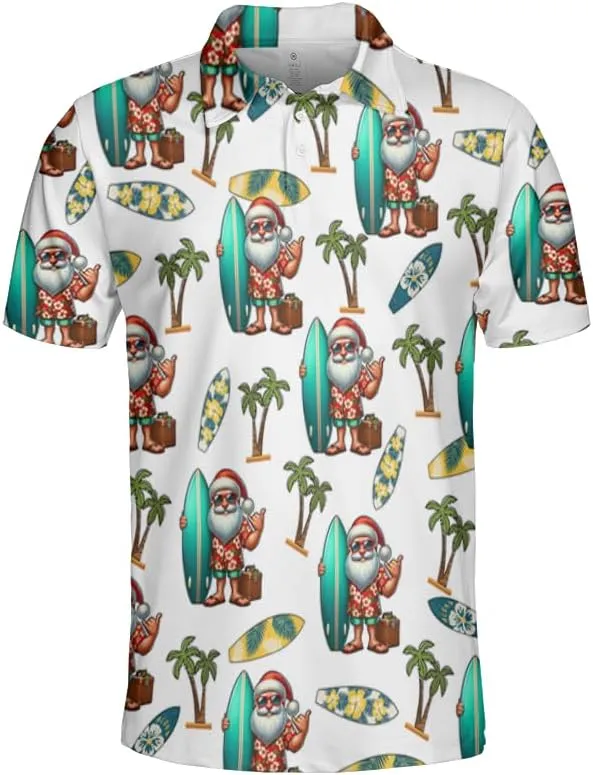 Surfboard Polo Shirts for Men - Ocean Lover Stylish Mens Goft Shirt Casual Short Sleeve Button Down Outfit Set 19