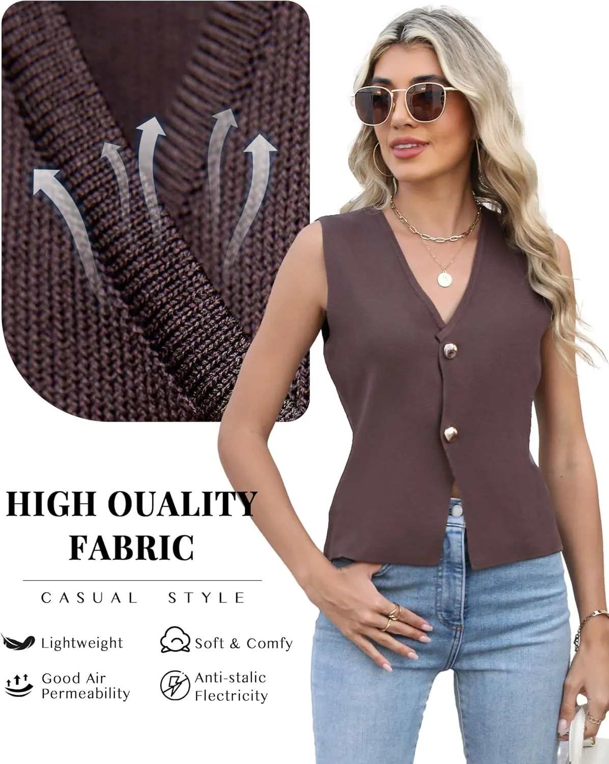 Sweater Vest Women Vest Tops Button Down Sleeveless Cute Vest 2025 Summer Spring Work Business Casual Outfits