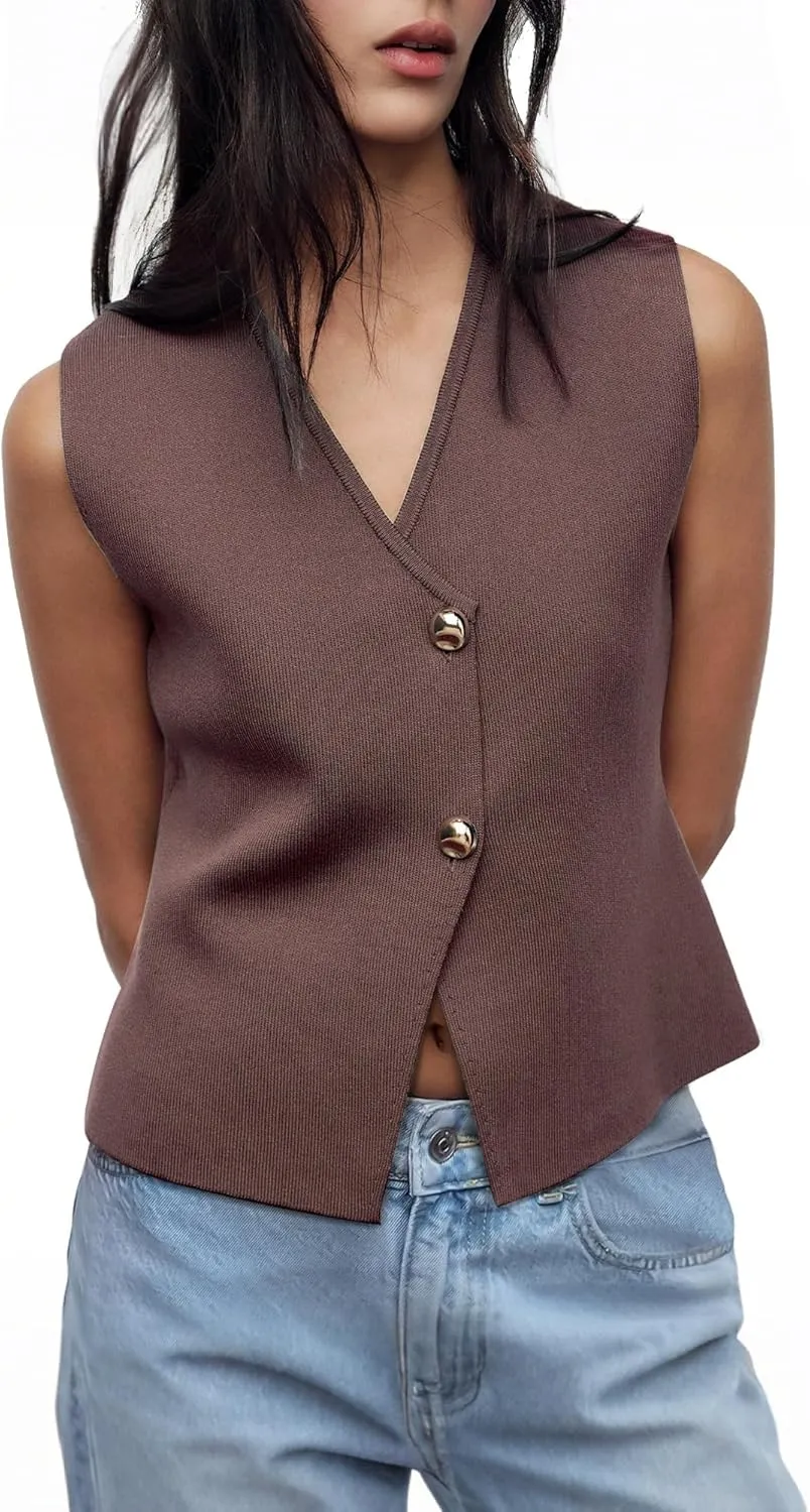 Sweater Vest Women Vest Tops Button Down Sleeveless Cute Vest 2025 Summer Spring Work Business Casual Outfits