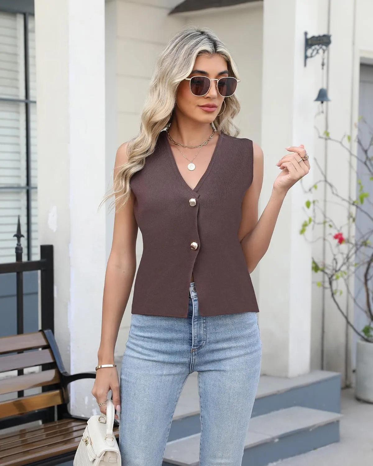 Sweater Vest Women Vest Tops Button Down Sleeveless Cute Vest 2025 Summer Spring Work Business Casual Outfits