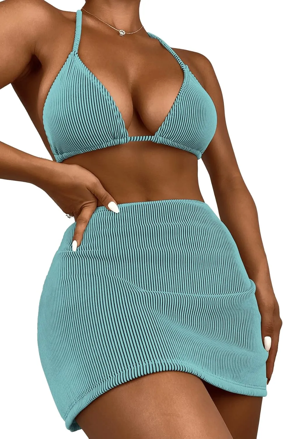 SweatyRocks Women's 3 Piece Zebra Striped Bikini Swimsuit Set & Beach Skirt Set Bathing Suit