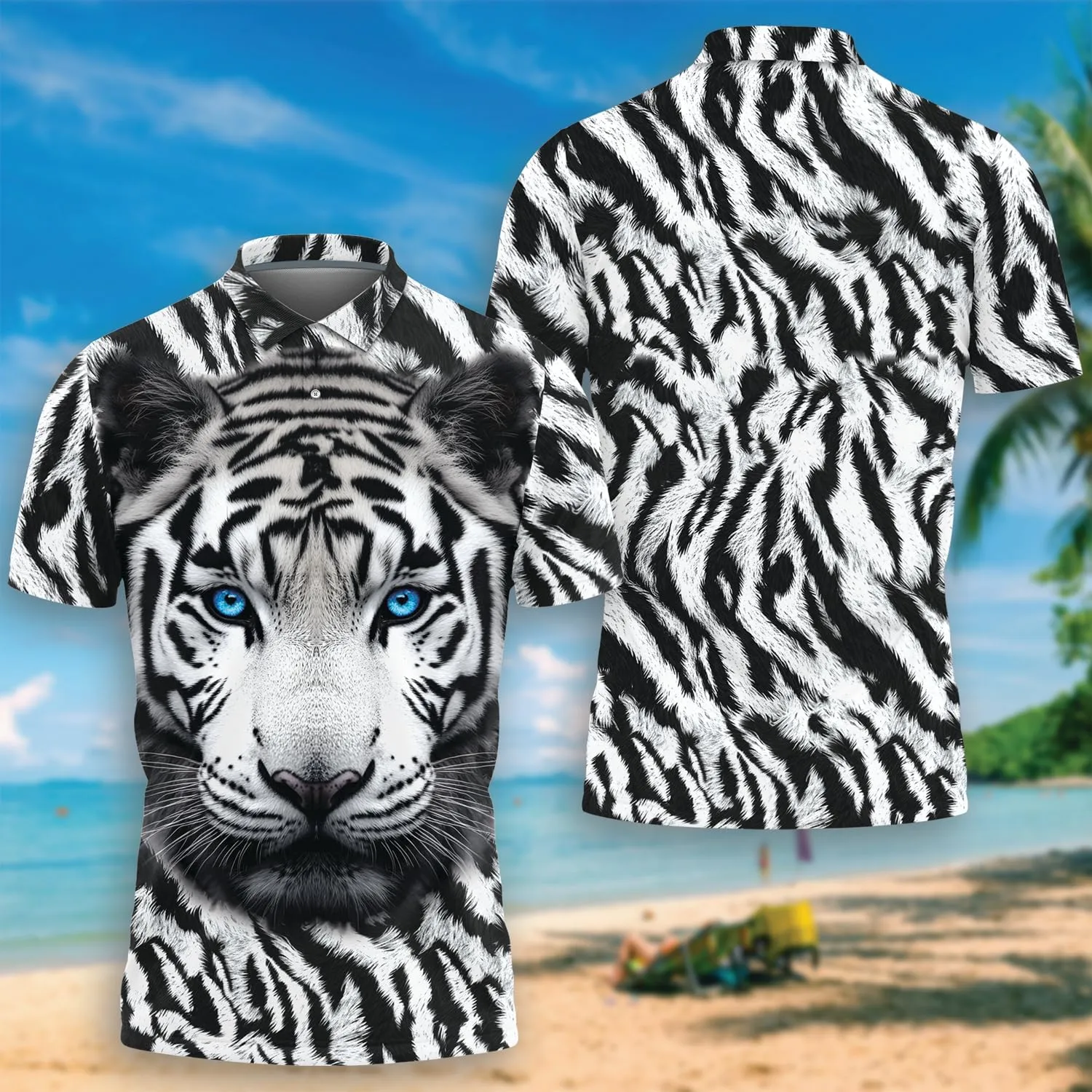Tigre Polo Shirts for Men - Tigre Lover Stylish Mens Goft Shirt Casual Short Sleeve Button Down Outfit Set 41