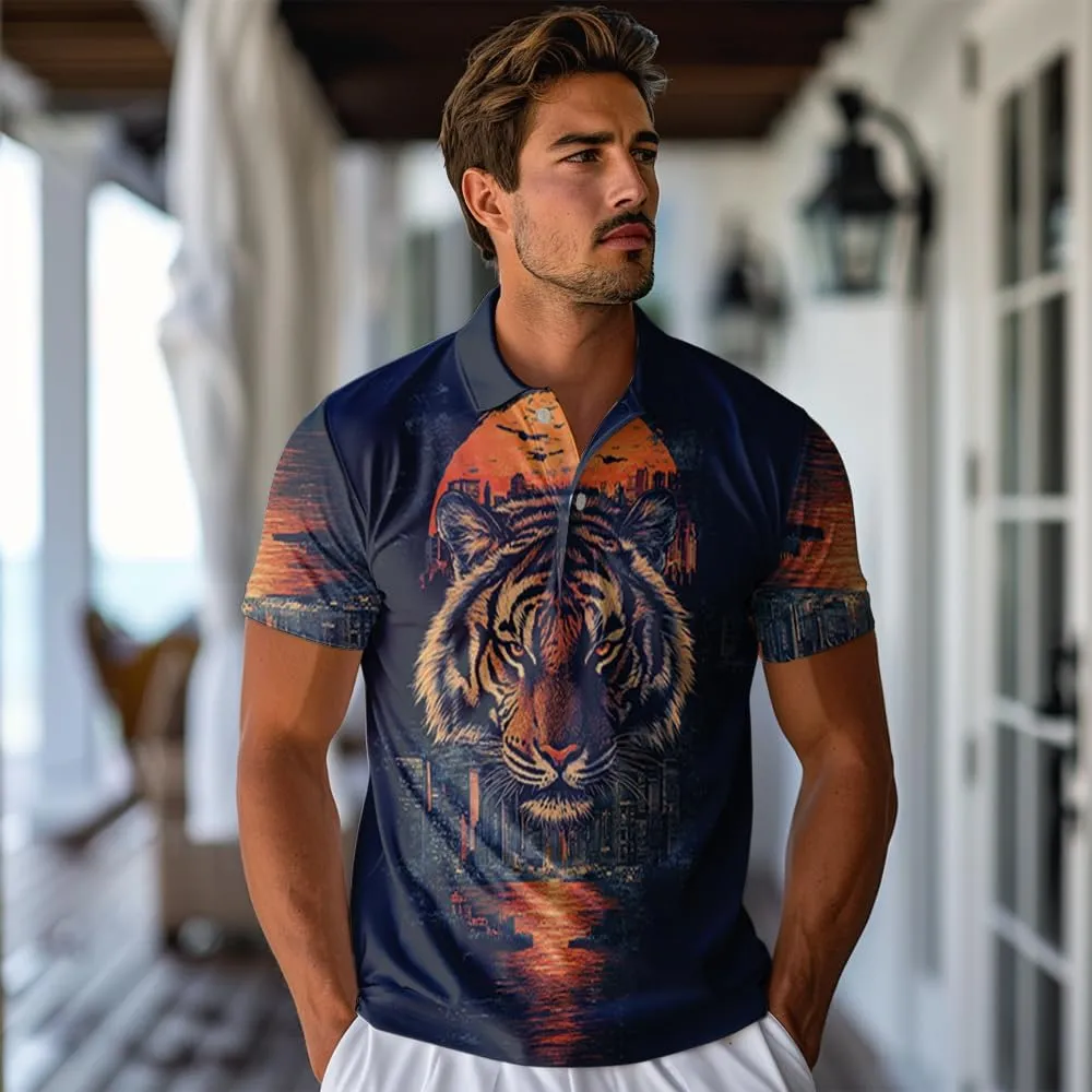 Tigre Polo Shirts for Men - Tigre Lover Stylish Mens Goft Shirt Casual Short Sleeve Button Down Outfit Set 52