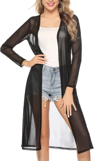 Totatuit Long Summer Cardigan for Women Lightweight Open Front Tops Solid Duster Swimwear Beach Cover Up
