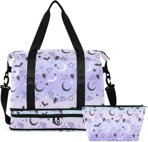 Travel Duffel Tote Bag Bat Starry Sky Sports Duffel Bag with Wet Pocket Weekender Overnight Bag for Women Men Gym Bag, Carry On Bag Hospital Bag for Labor and Delivery